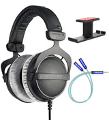 beyerdynamic DT 770 PRO 80 Ohm Closed-Back Studio Mixing Headphones Bundle with Blucoil Aluminum Dual Suspension Headphone Hanger, and Y Splitter for Audio and Mic