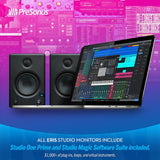 PreSonus Eris E4.5 2-Way 4.5" Near Field Studio Monitors with RCA, 1/4" TRS, 1/8" Connectors (Pair) Bundle with Blucoil 2X Acoustic Isolation Pads, and 2X 10' Straight Instrument Cables (1/4")