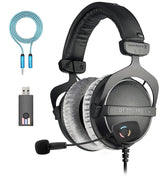 blucoil Beyerdynamics DT 770 PRO 80 Ohm Over-Ear Studio Headphones in Gray Bundle with Antlion Audio ModMic Wireless Attachable Boom Microphone Compatible with PC 6' 3.5mm Extension Cable