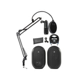 JBL 1 Series 104-BT Compact Desktop Reference Monitors with Bluetooth (Pair) Bundle with Audio Technica AT2020 Condenser Microphone, Blucoil 10-FT Balanced XLR Cable, and Boom Arm Plus Pop Filter