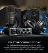 PreSonus AudioBox Studio Ultimate Bundle 25th Anniversary Edition with Studio Monitors and Studio One Artist, Blucoil Adjustable Mic Stand, Pop Filter Windscreen, and 2-Pack of Acoustic Isolation Pads