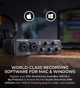 PreSonus AudioBox USB 96 25th Anniversary Audio Interface Bundle with Audio-Technica ATR2100X-USB Microphone, MediaOne M30 Monitors, Blucoil Boom Arm Plus Pop Filter, 2x Isolation Pads & 10' XLR Cable