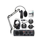 PreSonus AudioBox 96 Studio 25th Anniversary Edition with Studio One Artist Bundle with Blucoil Boom Arm Plus Pop Filter, USB-A Mini Hub, 10' Straight Instrument, 10' XLR, and 3' USB Extension Cables