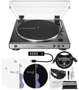 Audio-Technica AT-LP60XUSB USB Belt-Drive Turntable (Gunmetal) Bundle with Blucoil Type-A Hub, 3' USB Extension Cable, 2-in-1 Vinyl Cleaning Kit, 2X LP Inner Sleeves, and 12" Turntable Slipmat