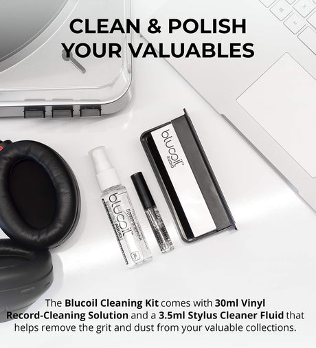 Blucoil Cleaning Kit for Turntable Stylus, LP and Vinyl Records - Anti-Static Carbon Fiber Brush, Velvet Record Cleaning Brush Stand 30ml Vinyl Record-Cleaning Solution 3.5ml Stylus Cleaner Fluid