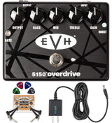 MXR EVH 5150 Overdrive Pedal with 3 Band EQ Bundle with Blucoil Slim 9V Power Supply AC Adapter, 2-Pack of Pedal Patch Cables, and 4-Pack of Celluloid Guitar Picks