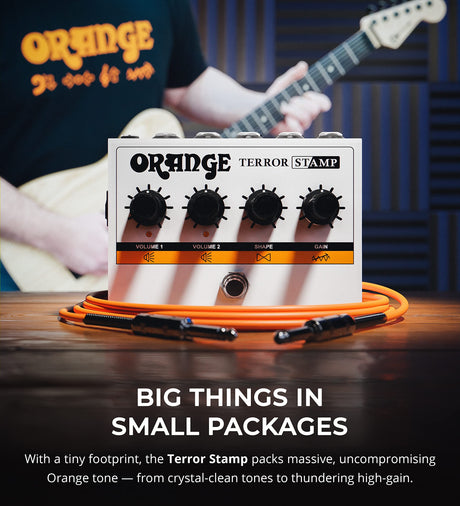 Orange Terror Stamp 20W Valve Hybrid Guitar Amp Pedal Bundle with Blucoil Wireless Mic System, and Samson R21S Dynamic Microphone