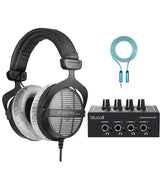 blucoil Beyerdynamic DT 990 PRO 250 Ohm Open Studio Headphones for Professional Studio Mixing Consoles and Audio Interfaces Bundle 4-Channel Headphone Amplifier, and 6' 3.5mm Extension Cable