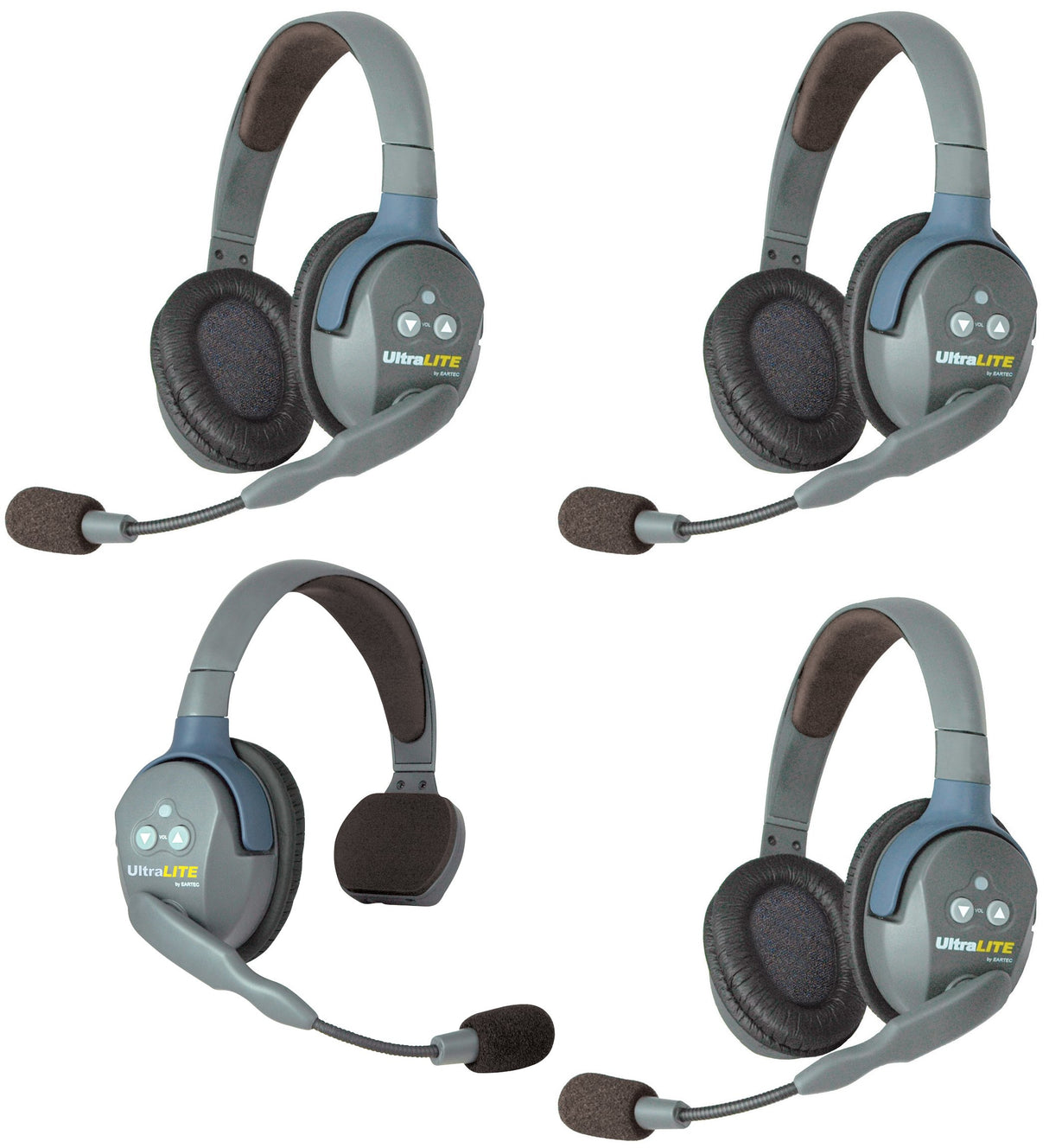 Eartec UL413 UltraLITE Full Duplex Wireless Headset Communication for 4 Users - 1 Single Ear and 3 Dual Ear Headsets