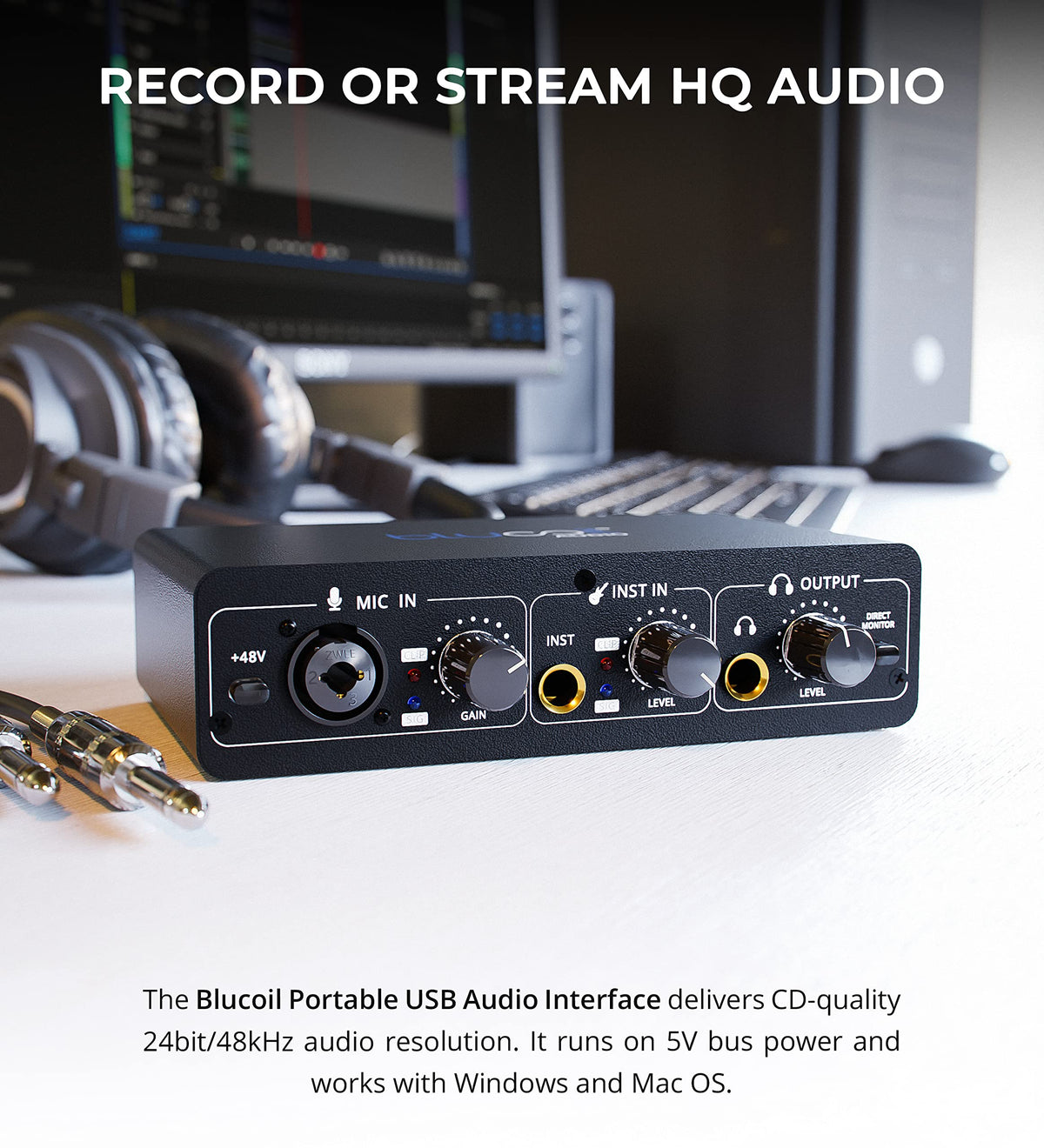 Blucoil Portable USB Audio Interface with 48V Phantom Power, USB Bus P ...