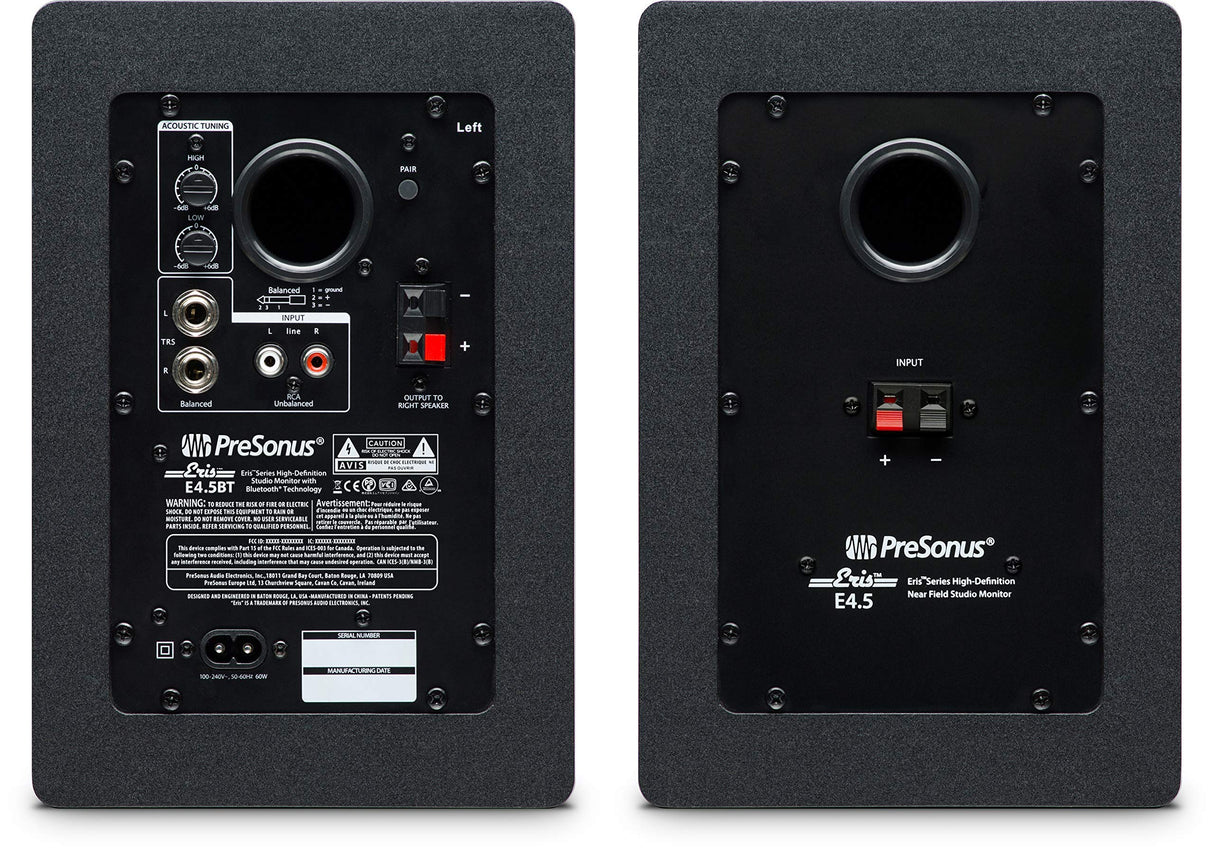 PreSonus Eris E4.5 BT - 4.5" Near Field Studio Monitors with Bluetooth & 50W Power Bundle with Blucoil 2X Isolation Pads, 4X 12 Acoustic Wedges, 5' TRS to TS Stereo Breakout Cable, and 5' Aux Cable