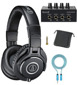 Audio-Technica ATH-M40x Professional Studio Monitor Headphone with 3.5mm Connector (Black) Bundle with Blucoil 4-Channel Headphone Amplifier, and 6' 3.5mm Audio Extension Cable