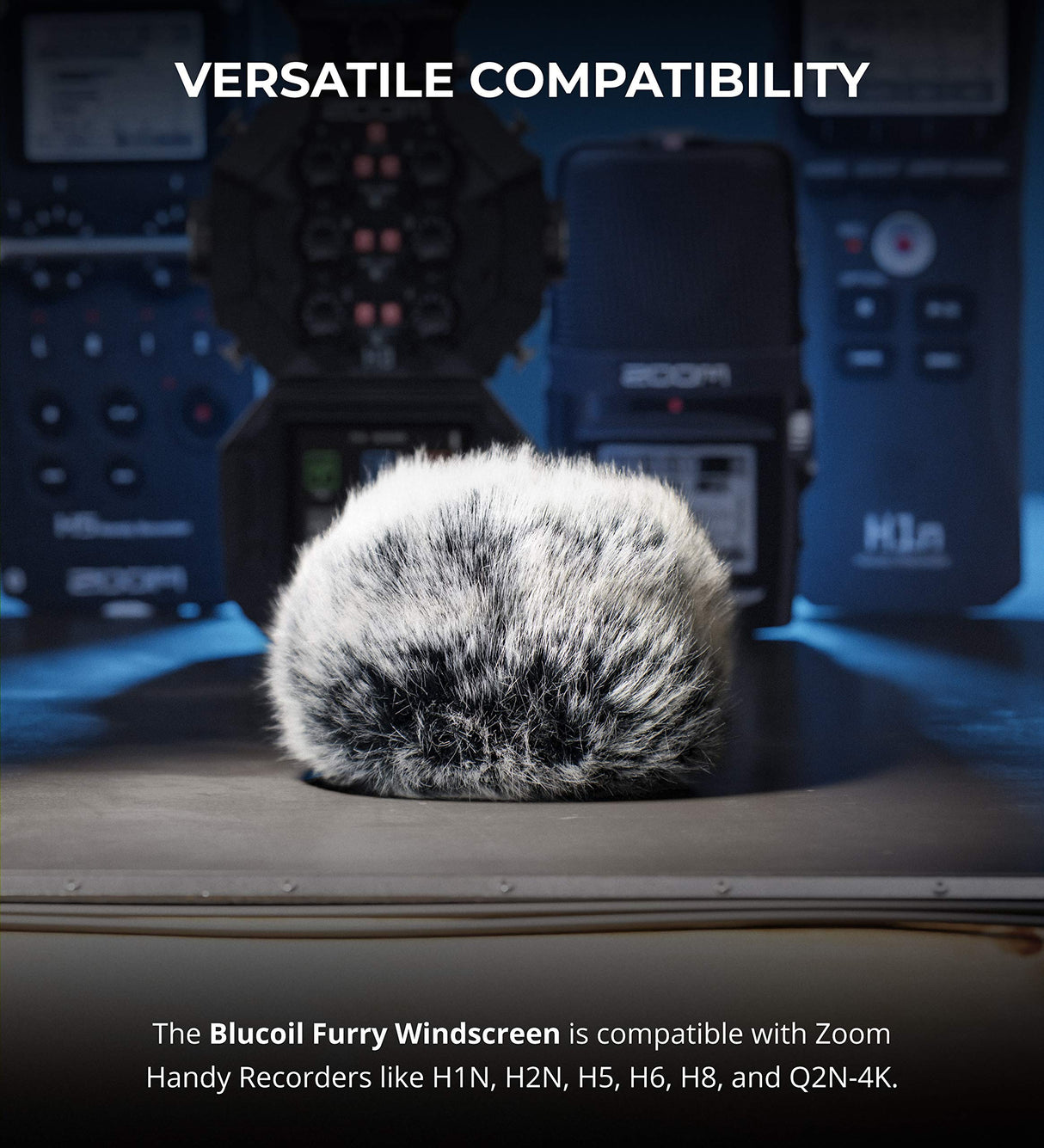 Blucoil Outdoor Microphone Furry Windscreen Muff - Mic Fur Cover Compatible with Zoom H1N, H2N, H5, H6, H8, and Q2N-4K Audio/Video Recorders