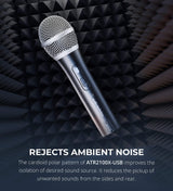 Audio-Technica ATR2100X-USB Cardioid Dynamic Microphone (ATR Series) Bundle with Behringer U-PHORIA UM2 Audio Interface for Windows & Mac, Blucoil 3' USB Extension Cable, and Boom Arm Plus Pop Filter