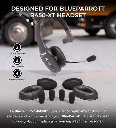 Blucoil EPMC-B450XT Replacement Ear Pad Cushions and Microphone Windscreens Kit for Blueparrott B450-XT Classic Headset