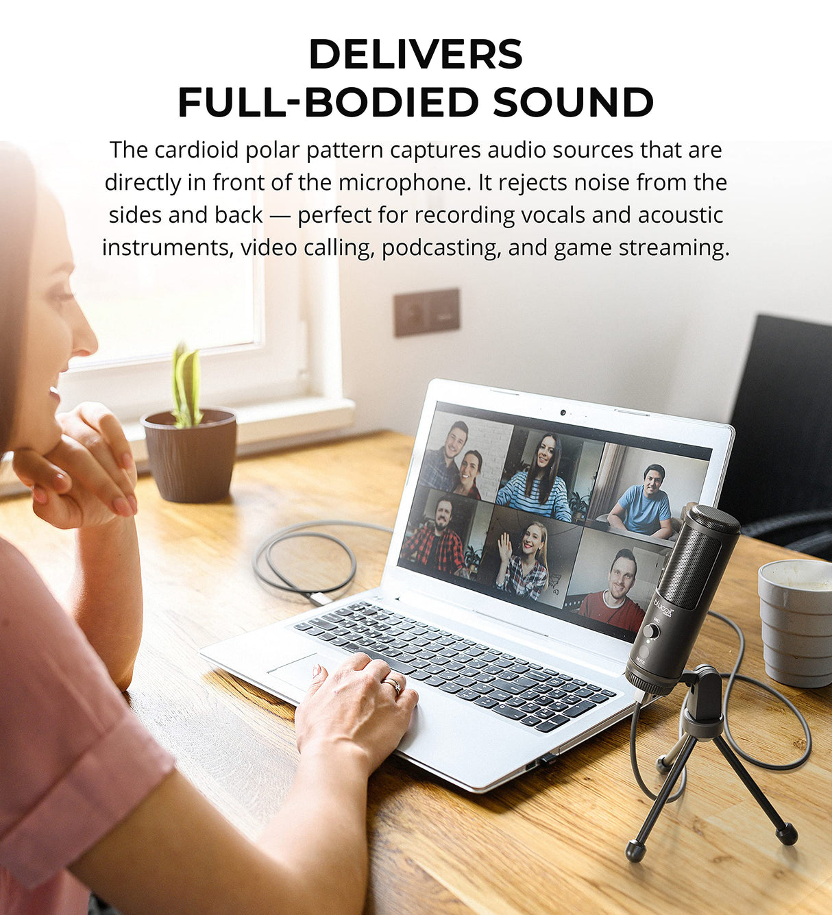 blucoil USB Cardioid Condenser Microphone with 3.5mm Headphone Jack, Volume Control, Mute Button Bundle with 1080p USB Webcam, Boom Arm Plus Pop Filter, USB-A Mini Hub, and 3' USB Extension Cable