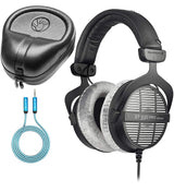 beyerdynamic DT 990 PRO 250 Ohm Open Back Headphones Bundle with Blucoil 6-FT Headphone Extension Cable (3.5mm) and Slappa Full-Sized HardBody PRO Headphone Case