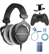 blucoil Beyerdynamic DT 770 PRO 250 Ohm Over-Ear Studio Headphones Bundle USB Gaming Controller for Windows/Mac/PS4, Y Splitter Cable, 6' 3.5mm Extension Cable, Headphone Hook, and 5X Cable Ties