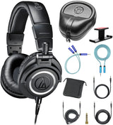 blucoil Audio Technica ATH-M50X Professional Studio Monitor Headphones, Black Bundle Headphone Splitter Cable, 6' 3.5mm Audio Extension Cable, Aluminum Headphone Hook, and Slappa Headphone Case