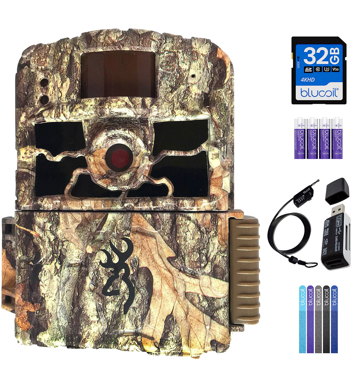 Browning BTC-6HD-MXP Dark Ops HD MAX Plus Outdoor Trail Camera Bundle with Blucoil 32GB SDHC Card, Blucoil 6.5-FT Combination Cable Lock, 4 AA Batteries, 5X Cable Ties, and VidPro USB Card Reader