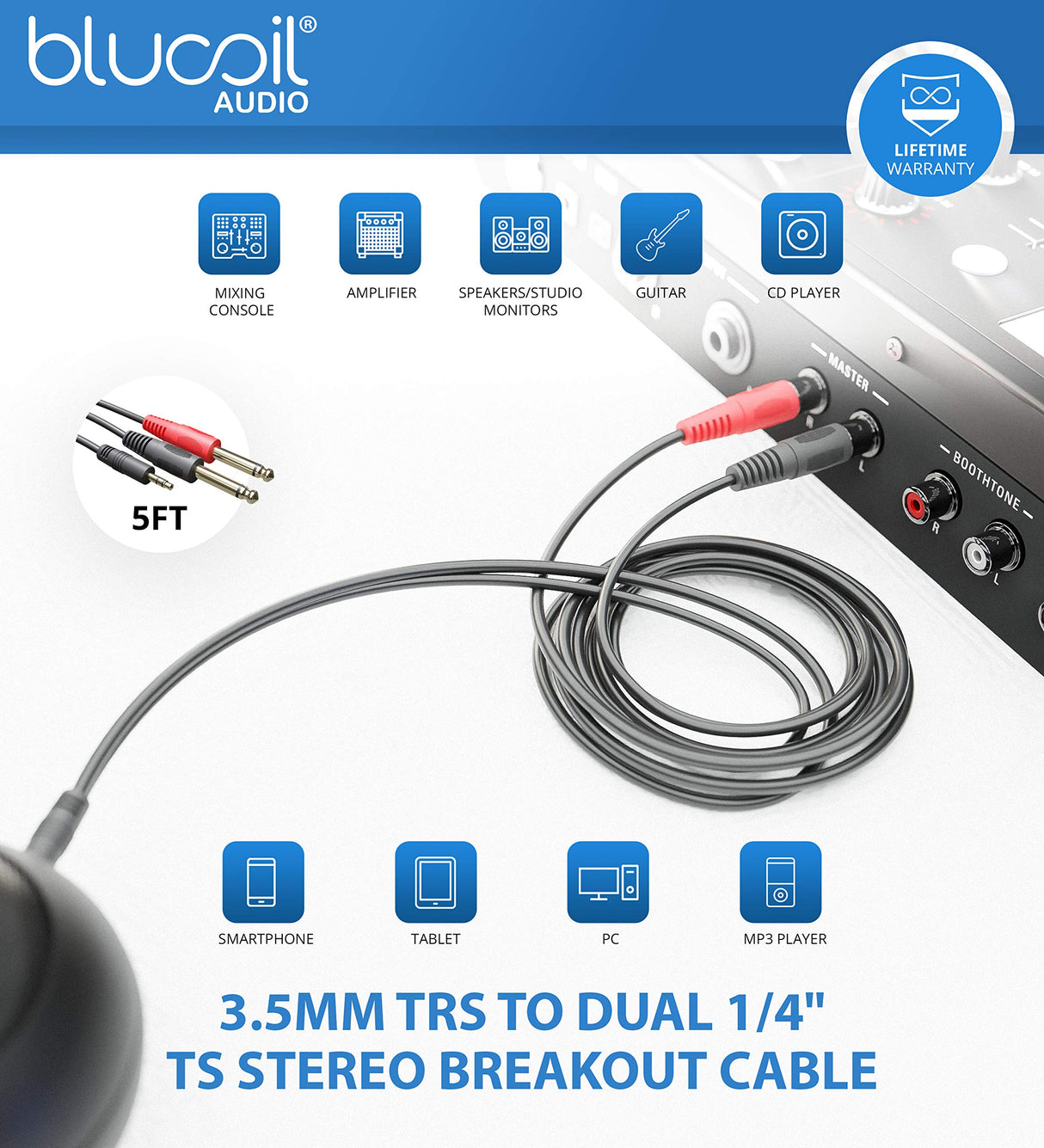 PreSonus Eris E4.5 BT - 4.5" Near Field Studio Monitors with Bluetooth & 50W Power Bundle with Blucoil 2X Isolation Pads, 4X 12 Acoustic Wedges, 5' TRS to TS Stereo Breakout Cable, and 5' Aux Cable