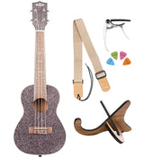 Kala KA-SPRK-PINK Sparkle Pink Champagne Concert Ukulele with Walnut Fretboard and Aquila Super Nylgut Strings Bundle with Blucoil Ukulele Accessories Kit