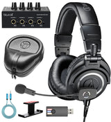 blucoil Audio Technica ATH-M50x Professional Studio Monitor Headphones Bundle with Audio ModMic Wireless, 6' 3.5mm Extension Cable, Headphone Amp, Headphone Hook, and Slappa Headphone Case