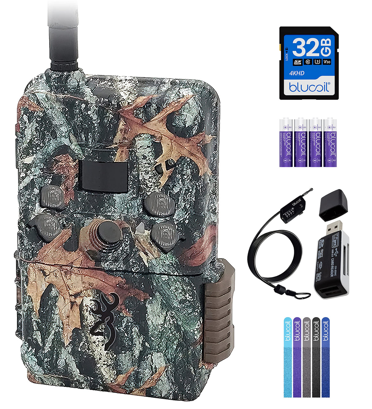 Browning BTC-DWPS-VZW Defender Pro Scout Cellular Trail Camera - Verizon Compatible Bundle with Blucoil 32GB SDHC Card, 4 AA Batteries, 6.5' Cable Lock, 5X Cable Ties, and VidPro USB Card Reader