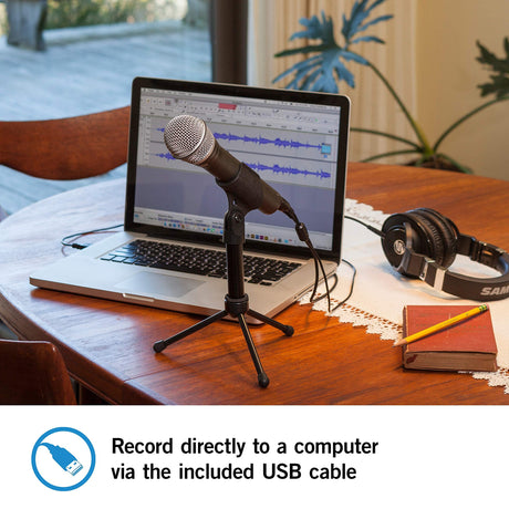 Samson Q2U USB/XLR Dynamic Microphone for Recording and Podcasting Bundle with SR350 Over-Ear Stereo Headphones, Blucoil 4-Channel Headphone Amp, and USB-A Mini Hub - Compatible with Mac/Windows