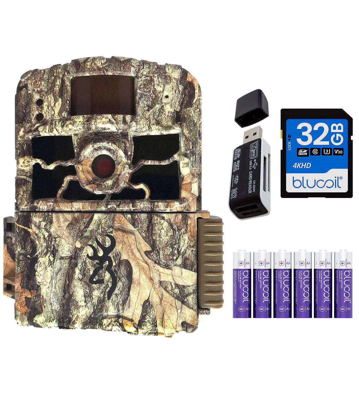 Browning BTC-6HD-MAX Dark Ops HD MAX Trail Camera with Smart IR Video Recording Bundle with Blucoil 6 AA Batteries, Blucoil 32GB SDHC Memory Card, and VidPro USB 2.0 Card Reader